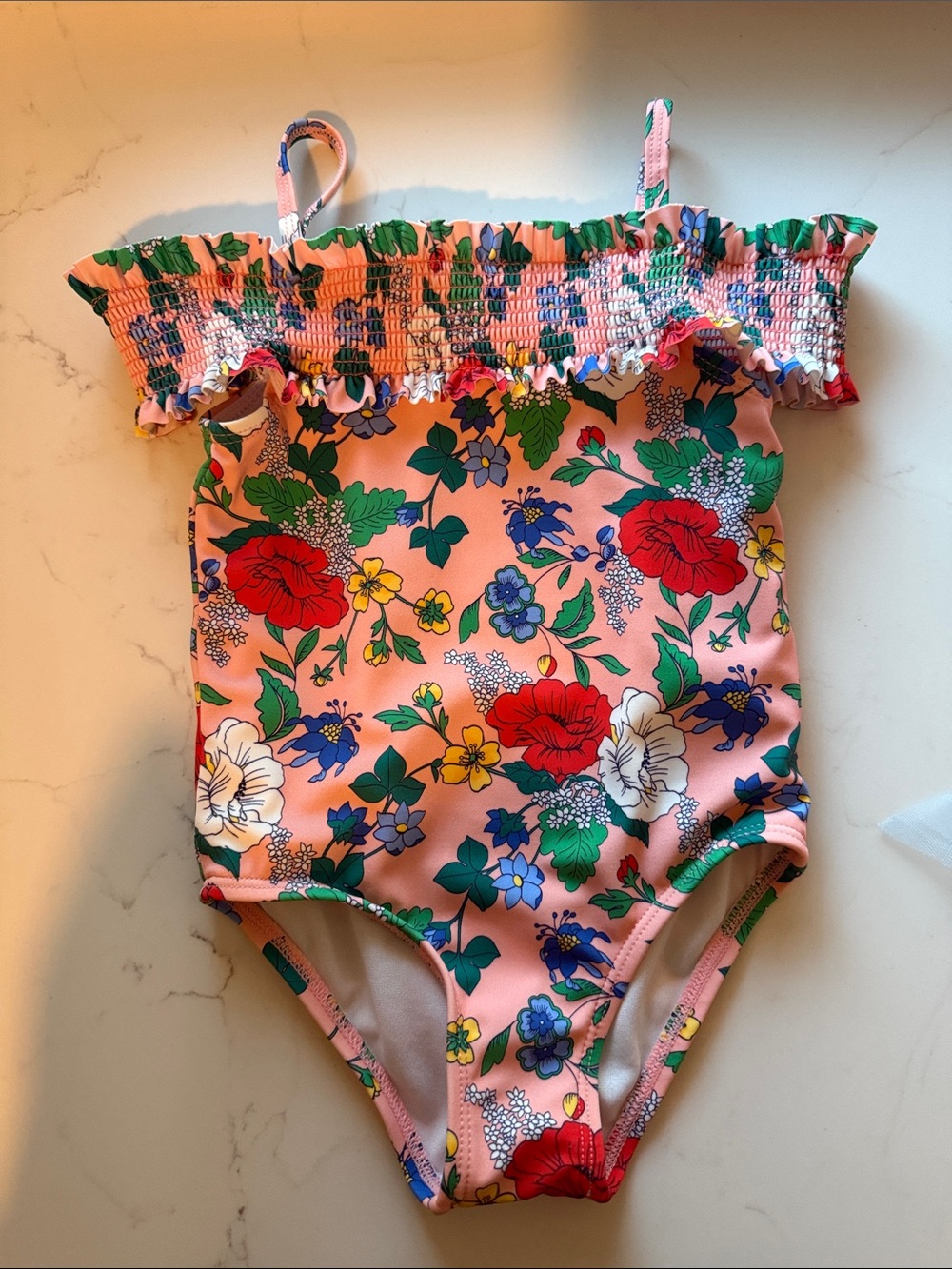 Janie and Jack off the shoulder  Pink Floral One-Piece Swimsuit